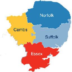 Map image showing the boundaries of East Anglia region